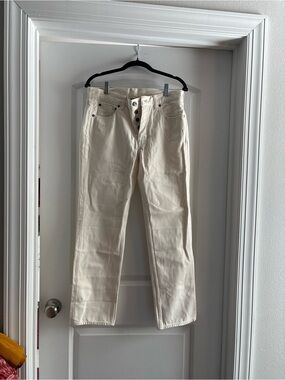J. Crew Women's Cream Straight-Leg Jeans with Button Fly
